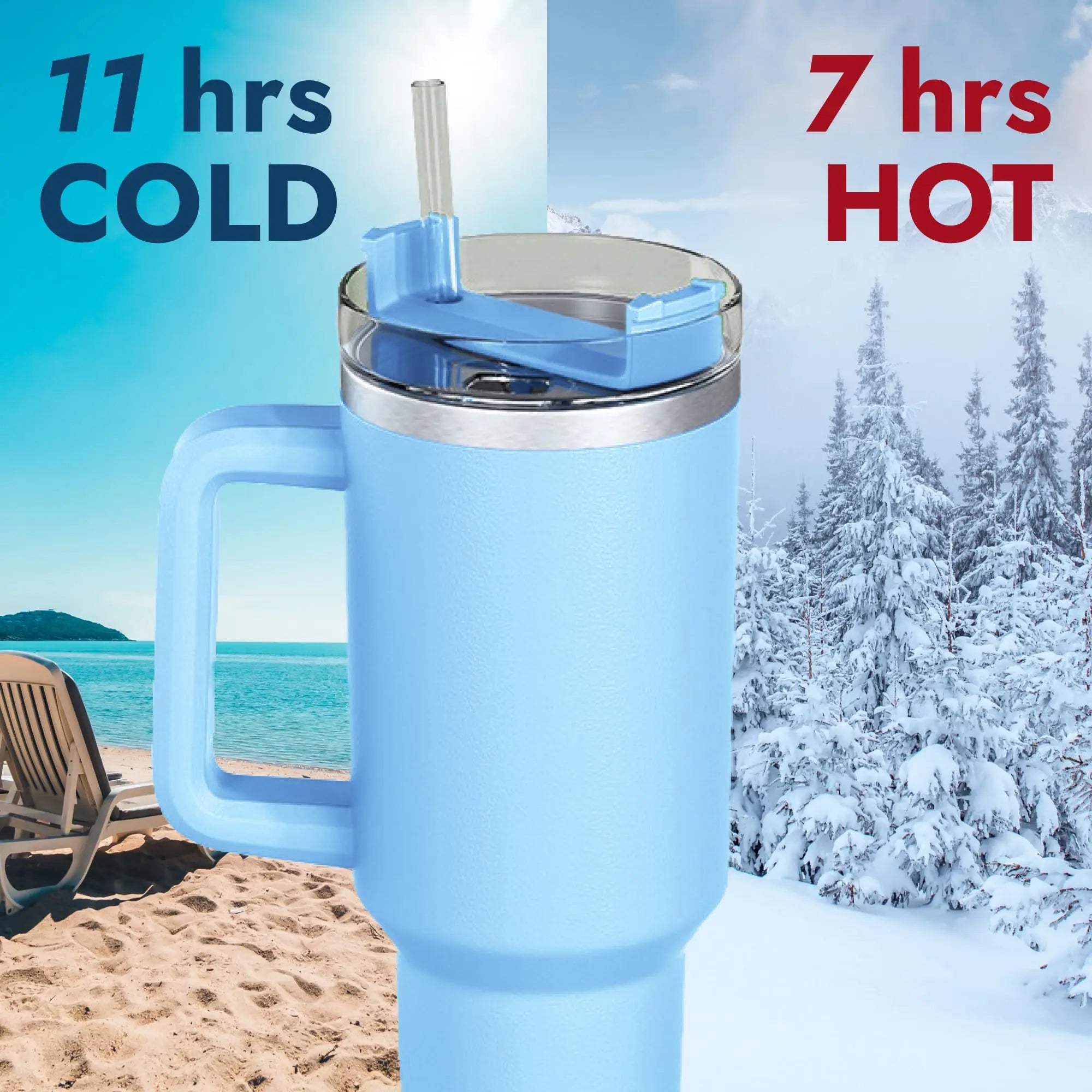 Tamluz 40oz 304 Stainless Steel Insulated Water Bottle, Thermal Coffee Car Cup, Vacuum Flask with Handle & Straw for Sports