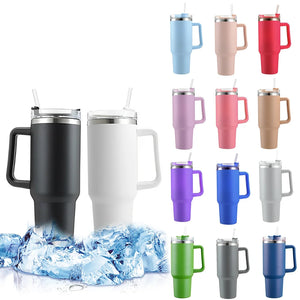 Tamluz 40oz 304 Stainless Steel Insulated Water Bottle, Thermal Coffee Car Cup, Vacuum Flask with Handle & Straw for Sports