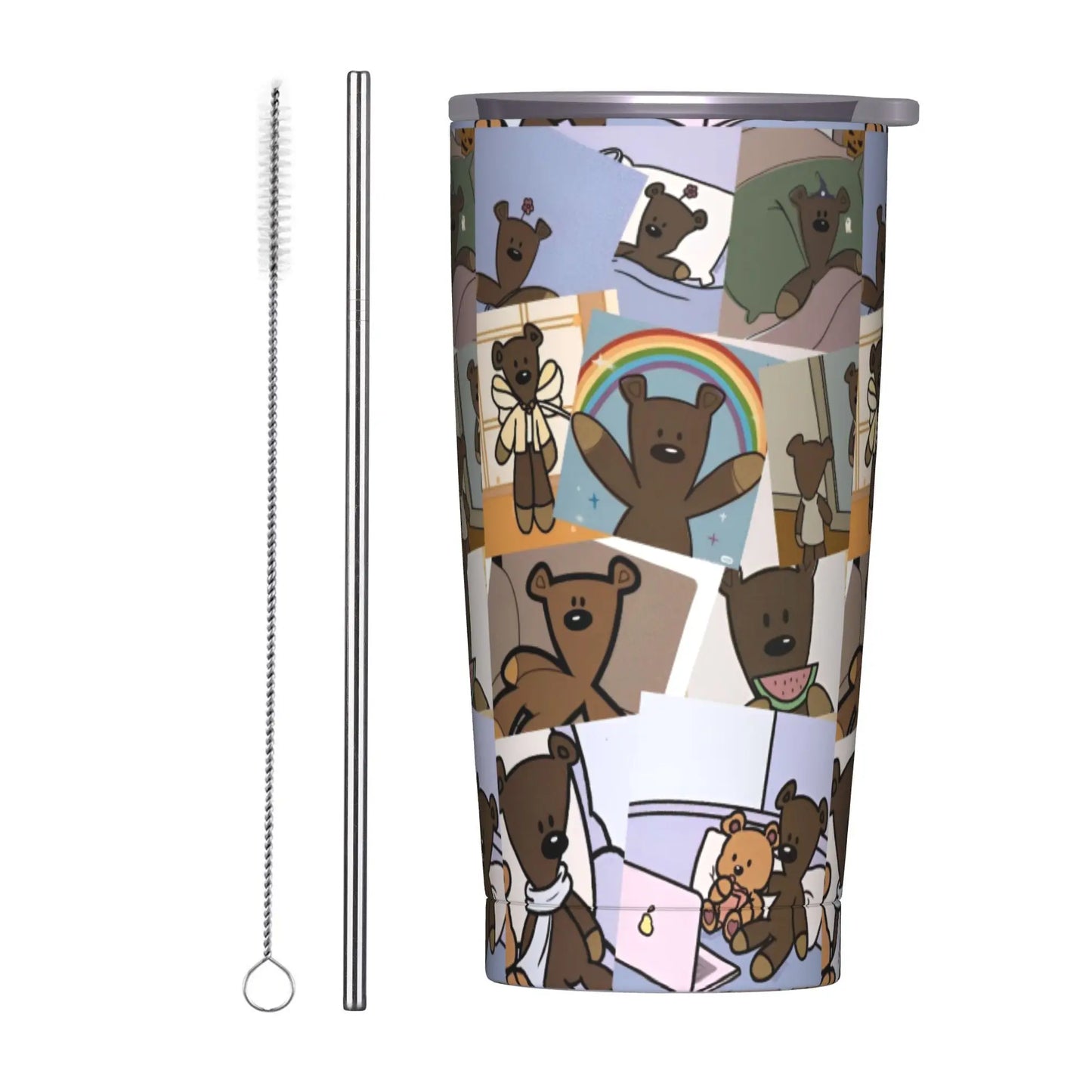 Tamluz Mr. Beans Stainless Steel Tumbler with Straw – Large Thermal Mug for Hot & Cold Drinks