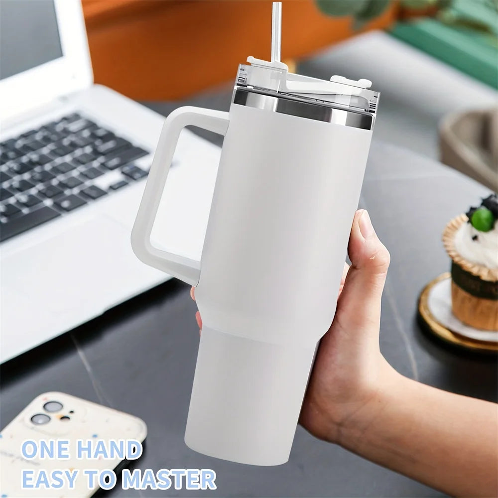 Tamluz 40oz 304 Stainless Steel Insulated Water Bottle, Thermal Coffee Car Cup, Vacuum Flask with Handle & Straw for Sports
