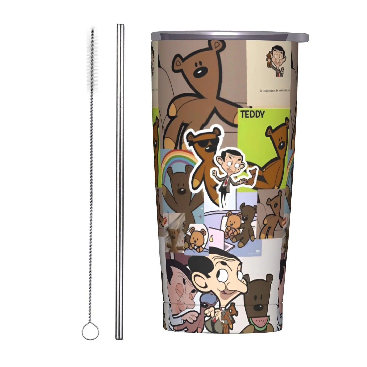 Tamluz Mr. Beans Stainless Steel Tumbler with Straw – Large Thermal Mug for Hot & Cold Drinks
