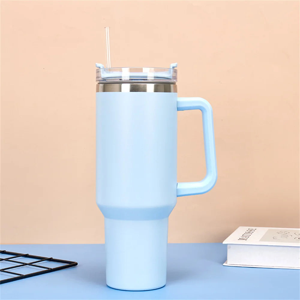 Tamluz 40oz 304 Stainless Steel Insulated Water Bottle, Thermal Coffee Car Cup, Vacuum Flask with Handle & Straw for Sports