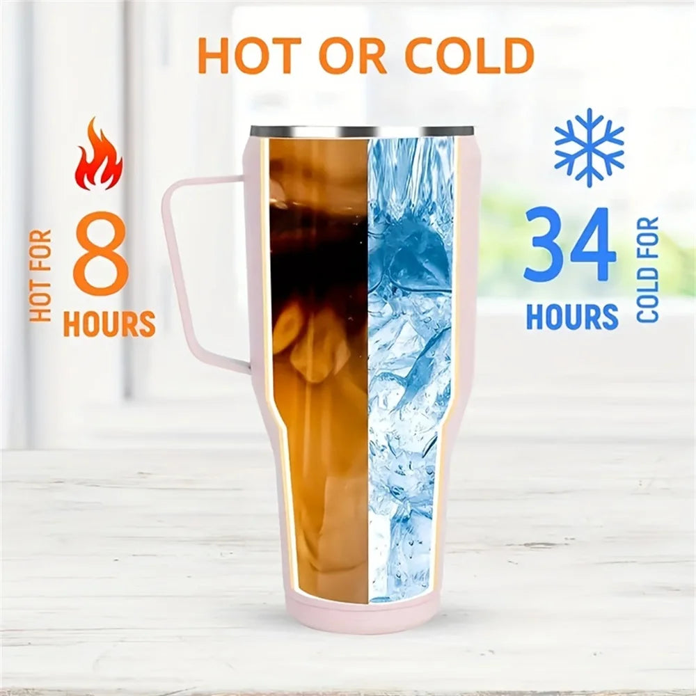 Tamluz 40oz 304 Stainless Steel Insulated Water Bottle, Thermal Coffee Car Cup, Vacuum Flask with Handle & Straw for Sports