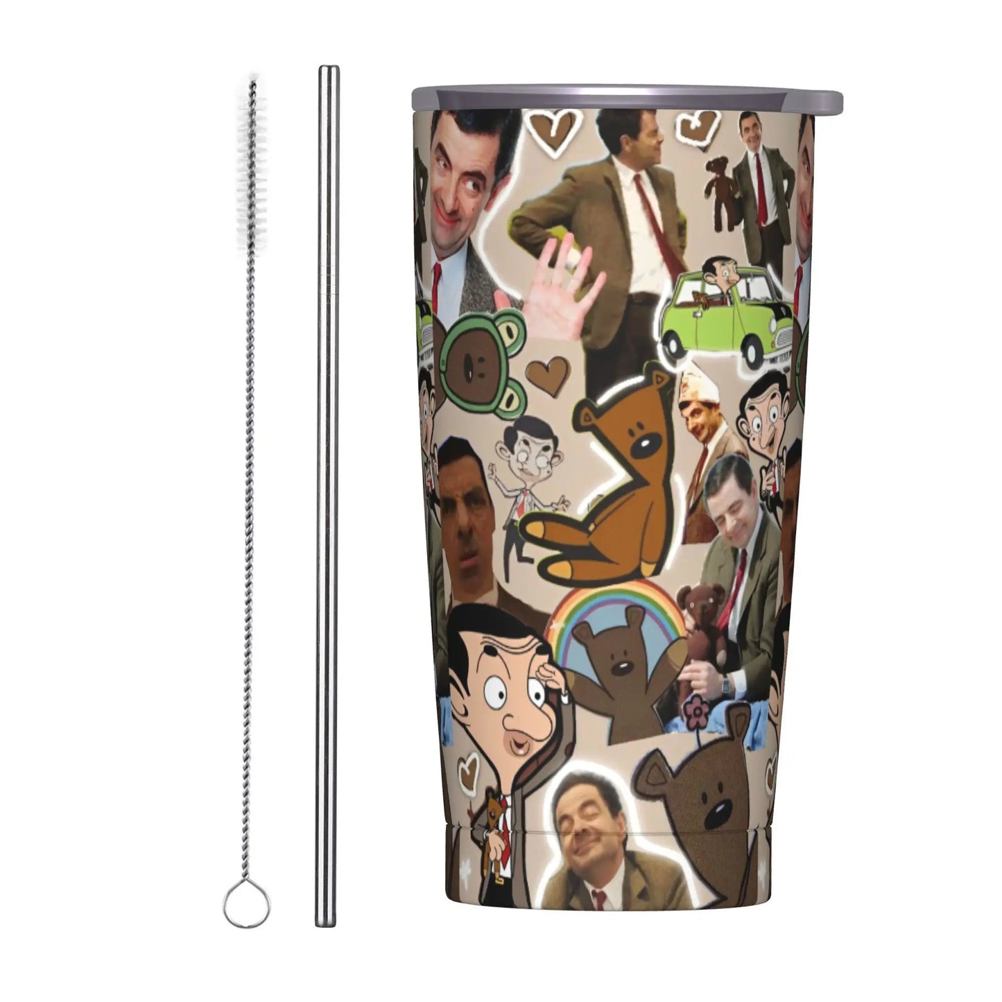 Tamluz Mr. Beans Stainless Steel Tumbler with Straw – Large Thermal Mug for Hot & Cold Drinks