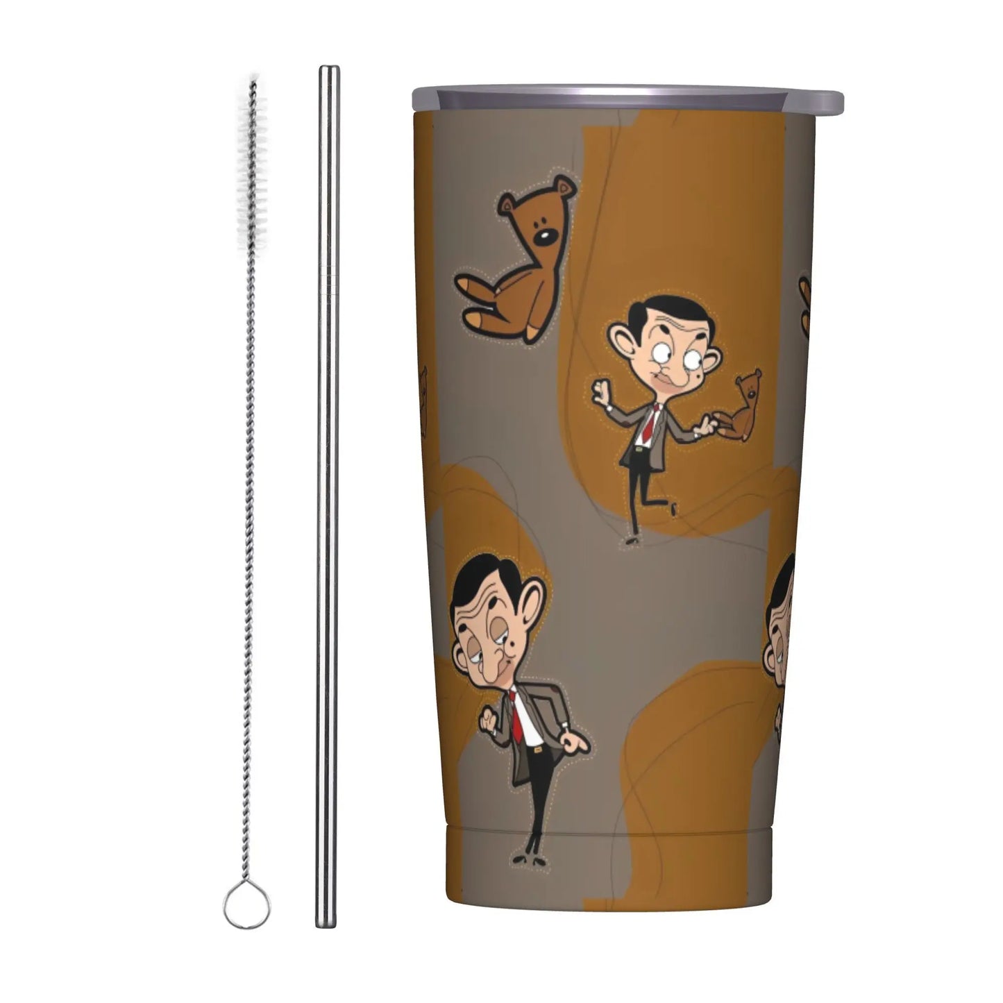 Tamluz Mr. Beans Stainless Steel Tumbler with Straw – Large Thermal Mug for Hot & Cold Drinks