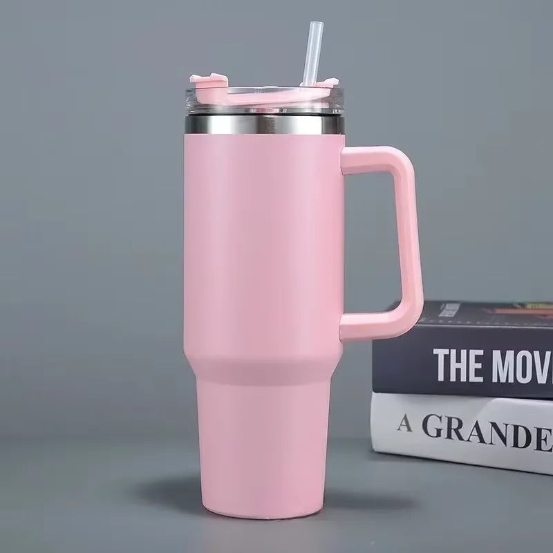 Tamluz 40oz 304 Stainless Steel Insulated Water Bottle, Thermal Coffee Car Cup, Vacuum Flask with Handle & Straw for Sports