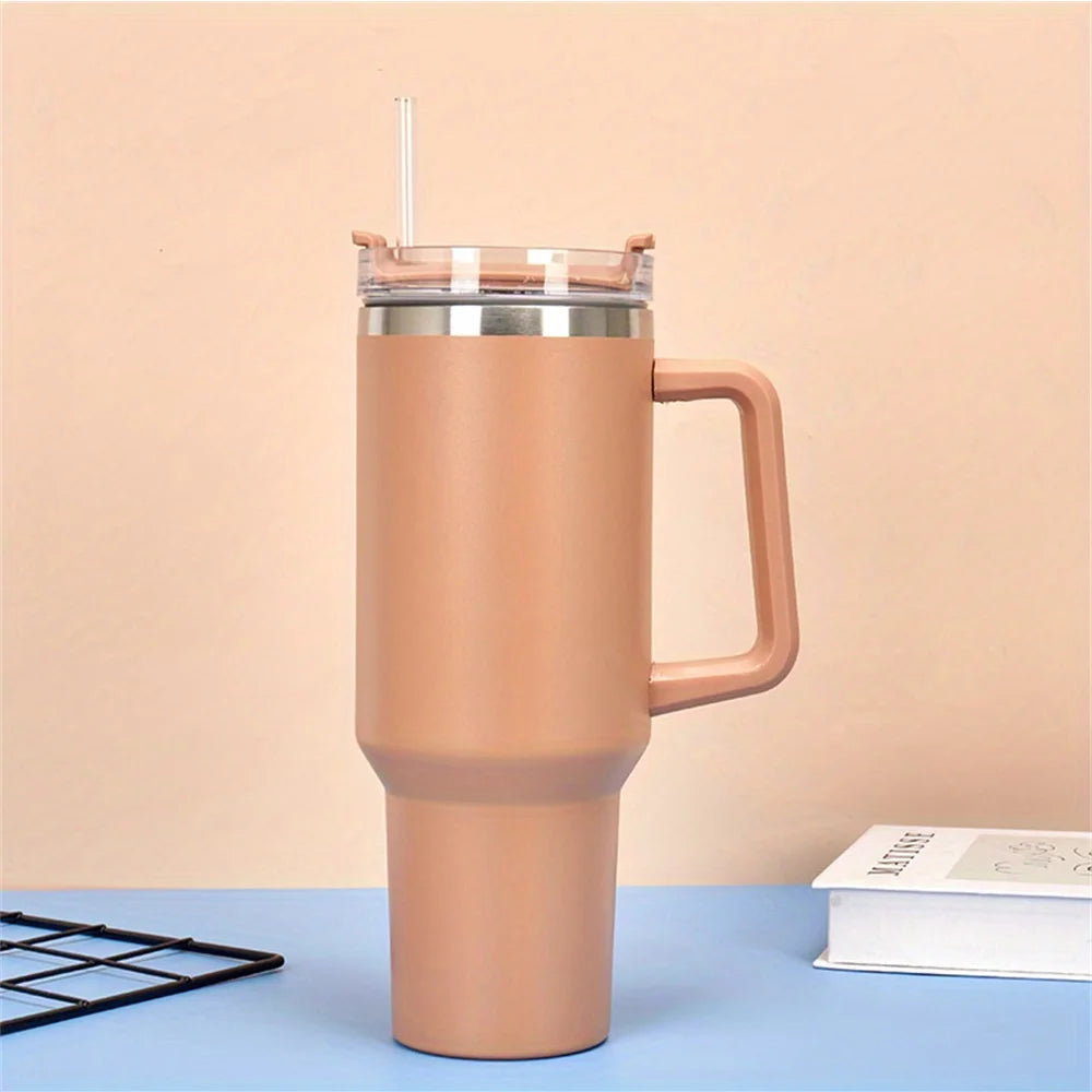 Tamluz 40oz 304 Stainless Steel Insulated Water Bottle, Thermal Coffee Car Cup, Vacuum Flask with Handle & Straw for Sports
